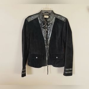 June Women's Black Suede Coat with Gunmetal Leather Trim Size Medium